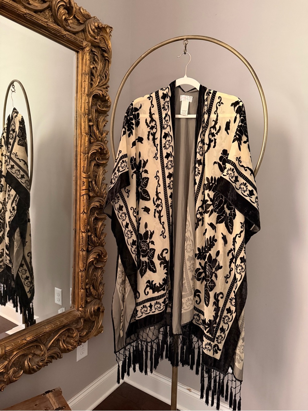 Free People Velvet Fringe Burnout Kimono